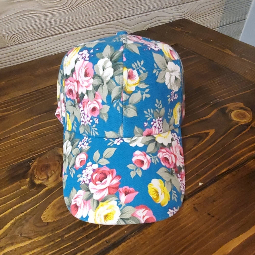 Teal Floral Cap